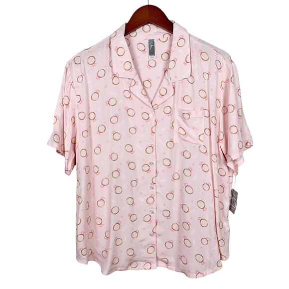New PJ Couture Pajama Shirt Sleep Top Pink Engagement Rings Women's L - Picture 1 of 5